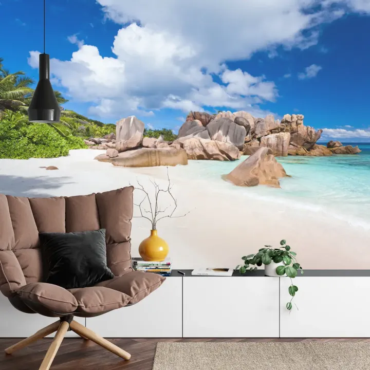 Fototapeta Plaża Ocean Skały – Nadmorski Krajobraz z Białym Piaskiem