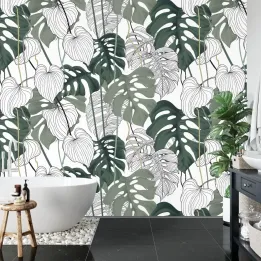 Fototapeta Liście Monstera – Tropikalna Dżungla i Botaniczny Wzór