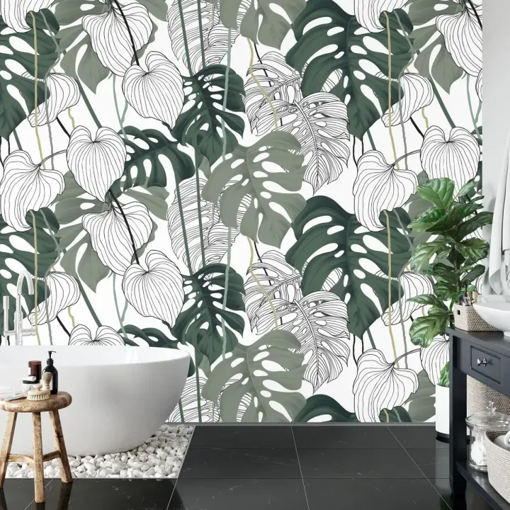 Fototapeta Liście Monstera – Tropikalna Dżungla i Botaniczny Wzór