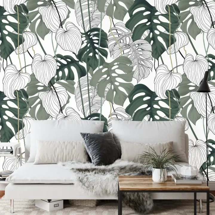 Fototapeta Liście Monstera – Tropikalna Dżungla i Botaniczny Wzór
