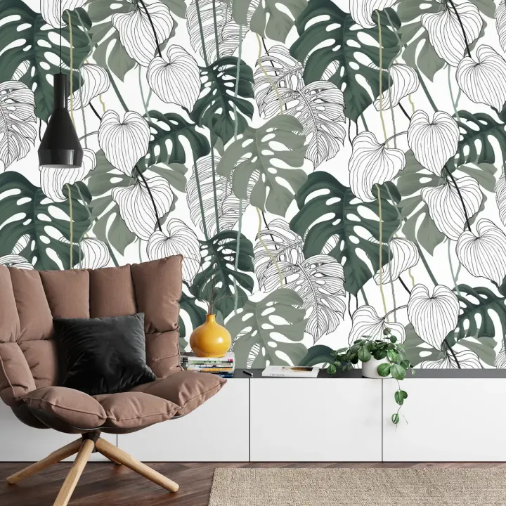 Fototapeta Liście Monstera – Tropikalna Dżungla i Botaniczny Wzór