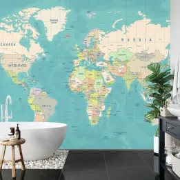 Fototapeta Mapa Świata – Geografia i Kontynenty na Ścianie