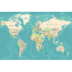 Fototapeta Mapa Świata – Geografia i Kontynenty na Ścianie
