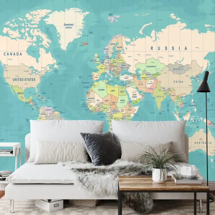 Fototapeta Mapa Świata – Geografia i Kontynenty na Ścianie