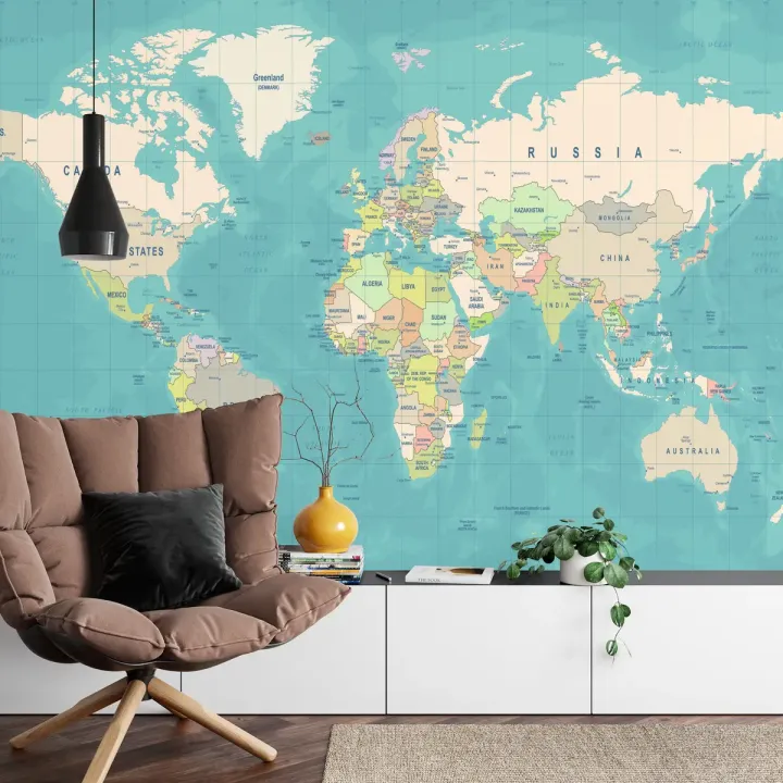 Fototapeta Mapa Świata – Geografia i Kontynenty na Ścianie