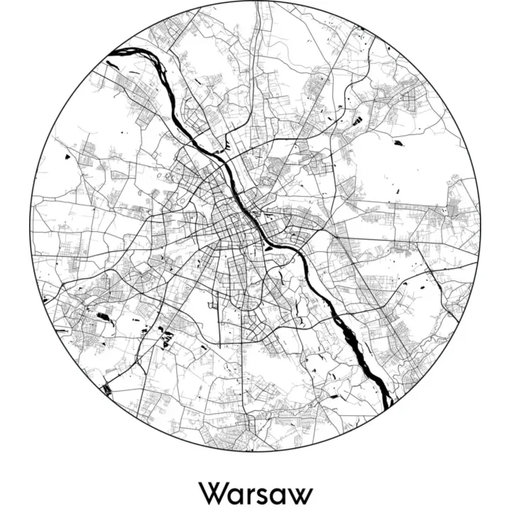 Plakat Warszawa – Minimalistyczna Mapa Stolicy z Rzekami i Dzielnicami