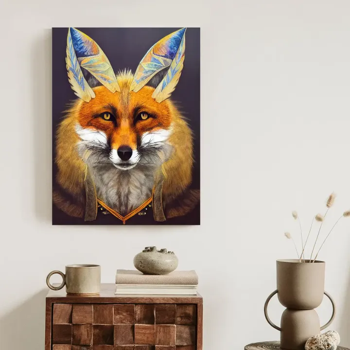 Plakat Portret Lisa – Ilustracja Zwierzęcia z Piórami