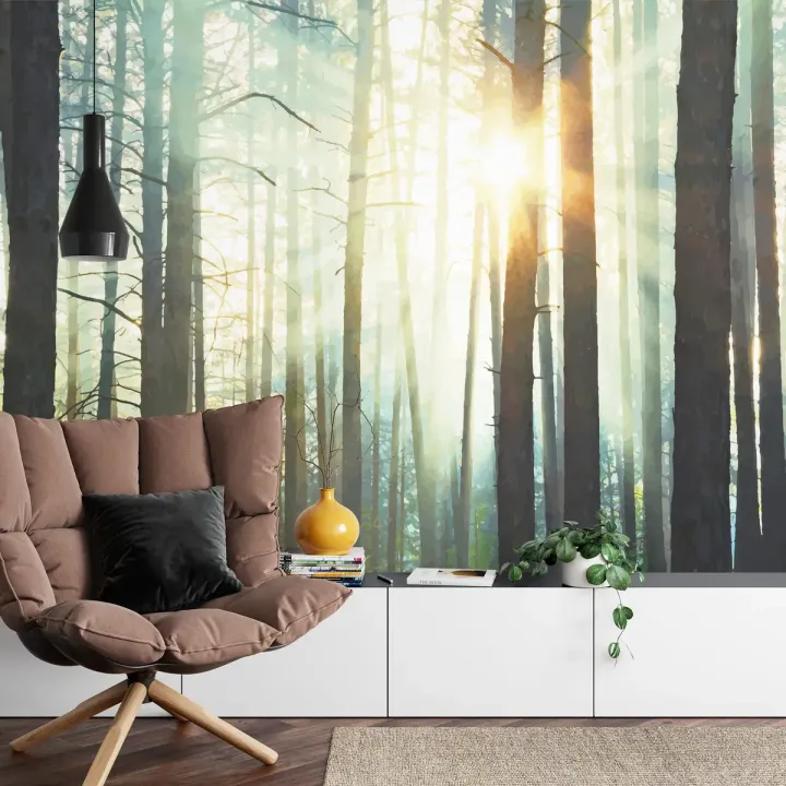Fototapeta Las – Mglisty Poranek w Zielonej Naturze