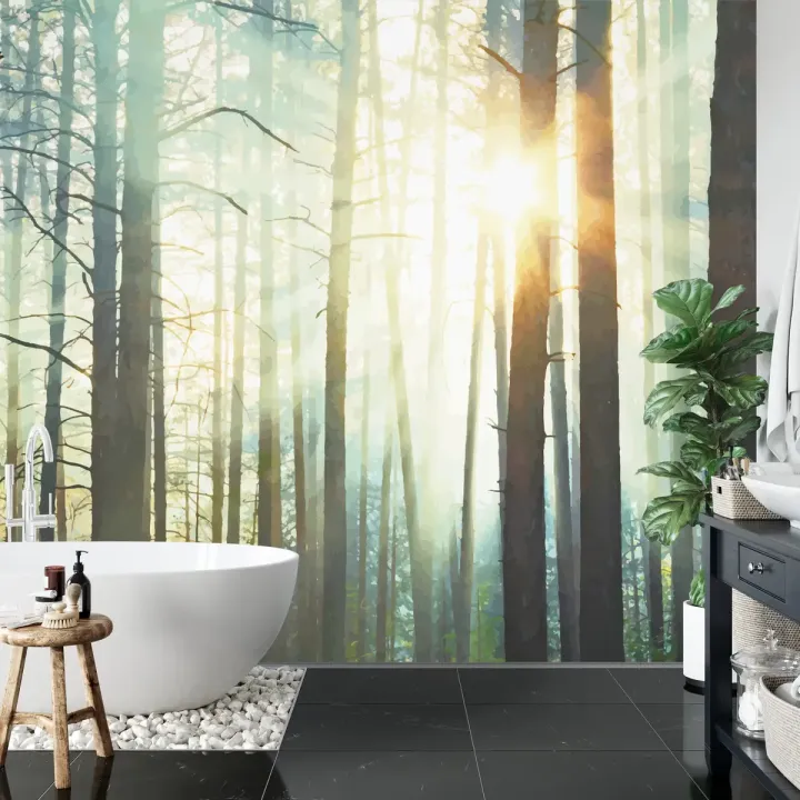 Fototapeta Las – Mglisty Poranek w Zielonej Naturze
