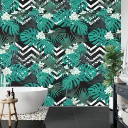 Fototapeta Liście Monstera – Egzotyczna Roślinność w Czarno-Białym Stylu