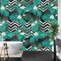 Fototapeta Liście Monstera – Egzotyczna Roślinność w Czarno-Białym Stylu