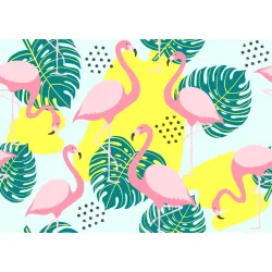 Fototapeta Liście i Flamingi – Tropikalna Abstrakcja w Zieleni i Różu