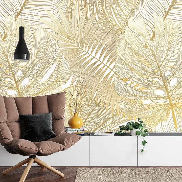 Fototapeta Liście Monstera – Roślinność Tropikalna z Geometrycznymi Akcentami