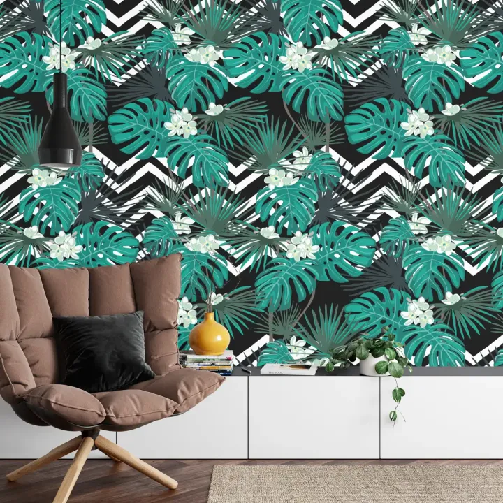 Fototapeta Liście Monstera – Egzotyczna Roślinność w Czarno-Białym Stylu