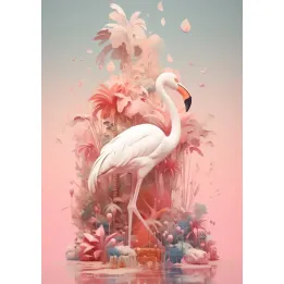 Plakat Surrealistyczna Ilustracja – Flaming i Tropikalny Krajobraz