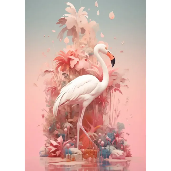 Plakat Surrealistyczna Ilustracja – Flaming i Tropikalny Krajobraz