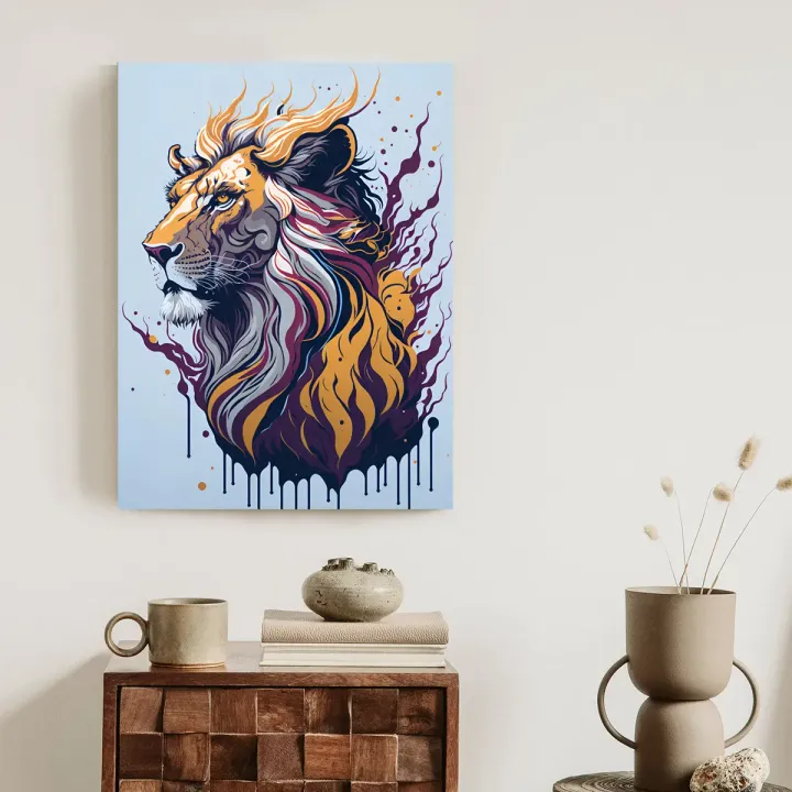 Plakat Lew – Abstrakcyjna Grafika z Dripping Paint