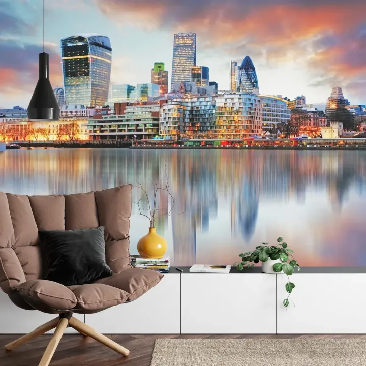 Fototapeta Pano – Nocny Skyline Londynu z Odbiciem w Wodzie