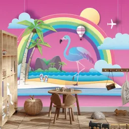 Fototapeta Udane Wakacje – Plaża, Tęcza i Balony dla Dziecka