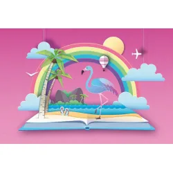 Fototapeta Udane Wakacje – Plaża, Tęcza i Balony dla Dziecka