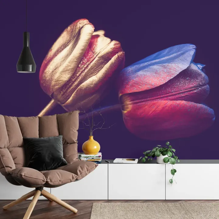 Fototapeta Tulipany Ze Złotymi Elementami – Abstrakcja Kwiatowa w Stylu Glamour