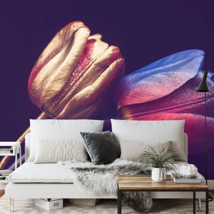 Fototapeta Tulipany Ze Złotymi Elementami – Abstrakcja Kwiatowa w Stylu Glamour