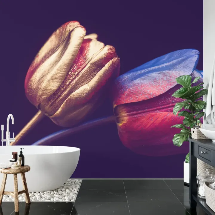 Fototapeta Tulipany Ze Złotymi Elementami – Abstrakcja Kwiatowa w Stylu Glamour