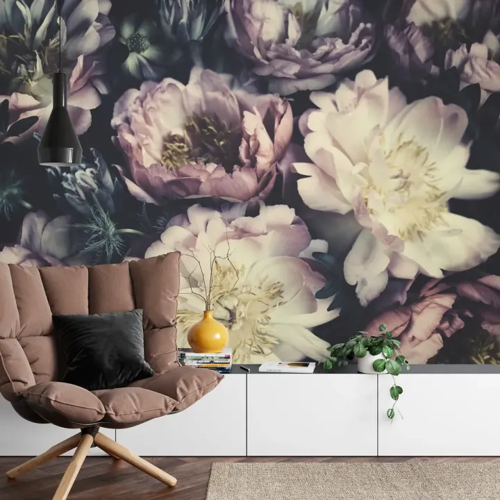 Fototapeta Kolorowe Piwonie – Vintage Kwiaty w Stylu Boho