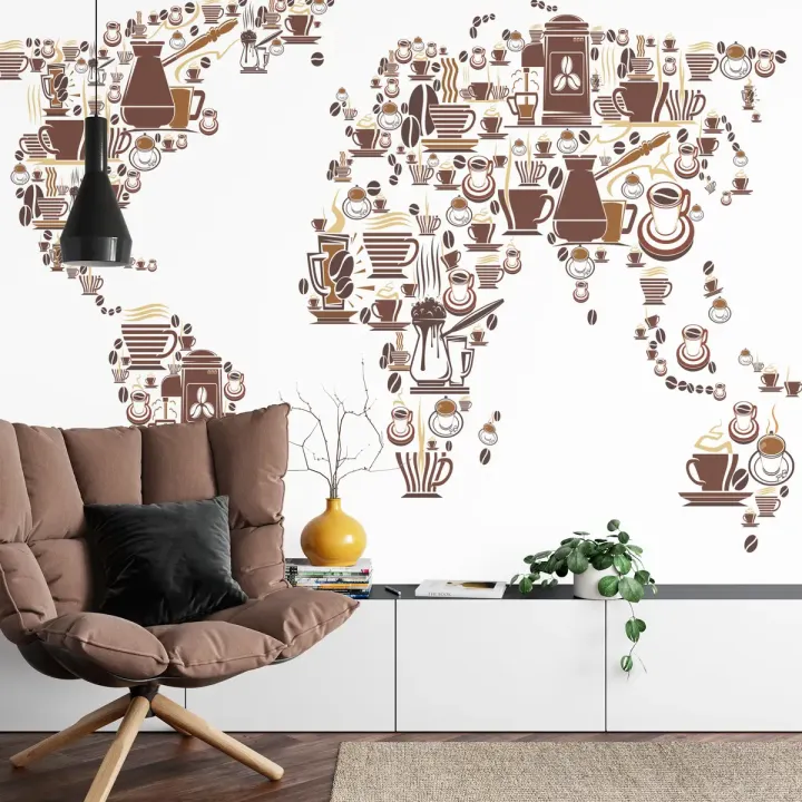 Fototapeta Kawowa Mapa Świata – Podróże i Kawosze w Twoim Wnętrzu