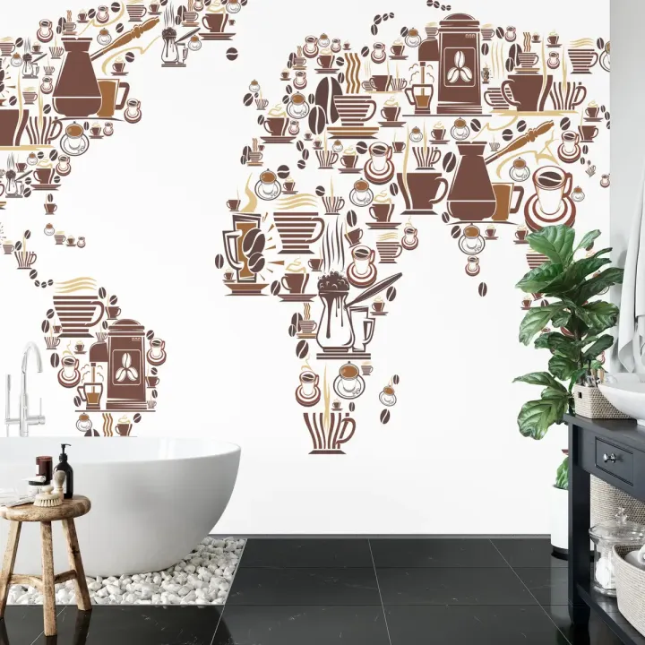 Fototapeta Kawowa Mapa Świata – Podróże i Kawosze w Twoim Wnętrzu
