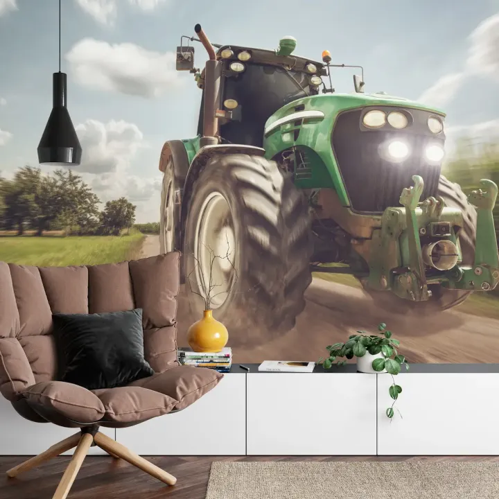 Fototapeta Pędzący Traktor – Maszyna Rolnicza na Polu