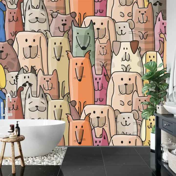 Fototapeta Kolorowe Bajkowe Psy – Różne Rasy w Wesołym Wydaniu