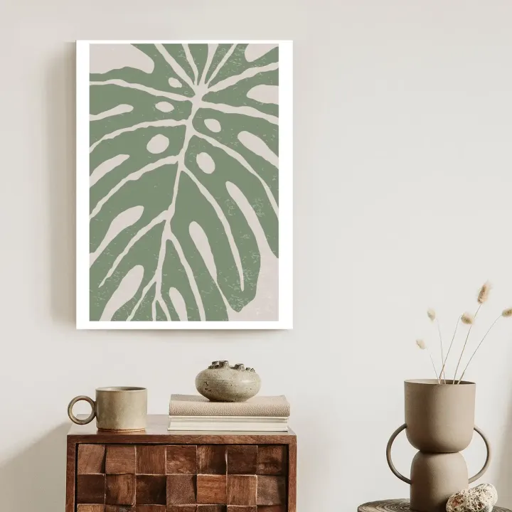 Plakat Zielony Liść Monstera – Tropikalna Abstrakcja Botaniczna
