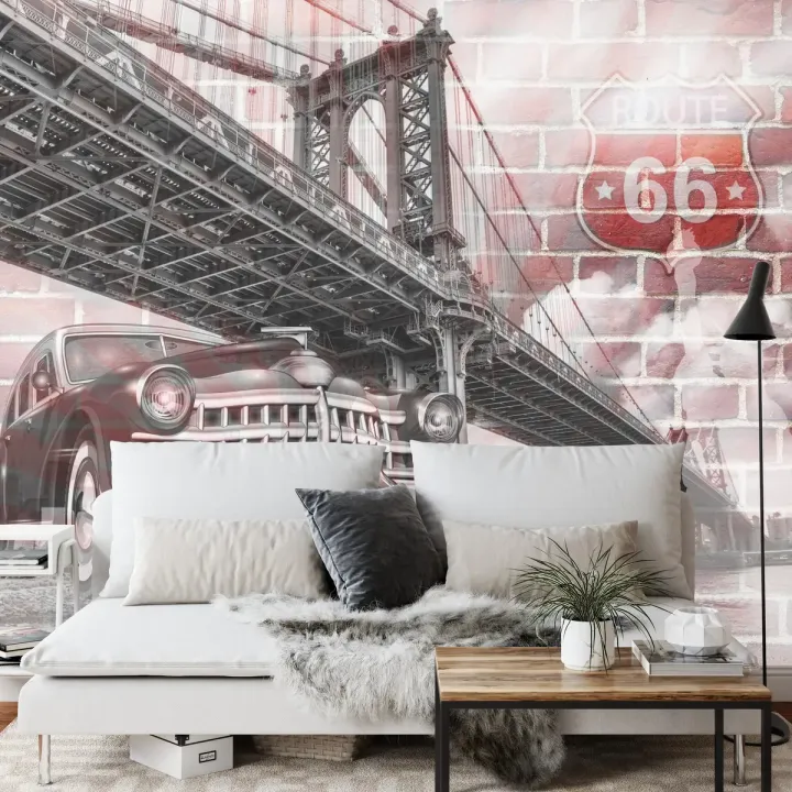 Fototapeta Auto Na Tle Ceglanej Ściany – Klimat Route 66 i Nostalgia