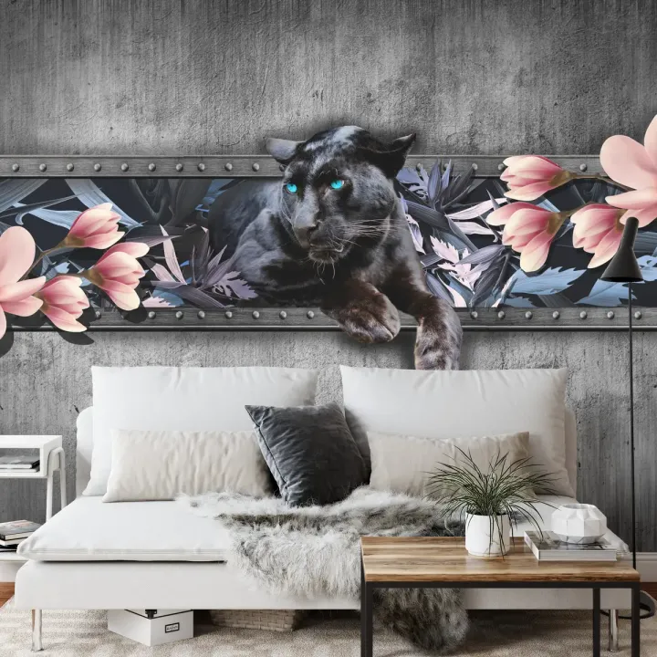 Fototapeta Pantera z Kwiatami Magnolii – Dzikie Zwierzę w Egzotycznej Scenerii