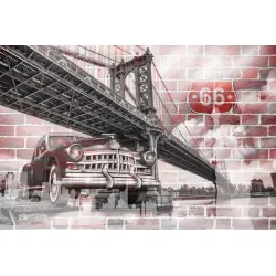 Fototapeta Auto Na Tle Ceglanej Ściany – Klimat Route 66 i Nostalgia