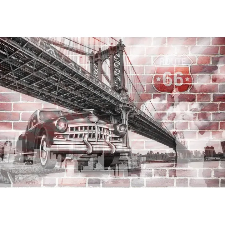Fototapeta Auto Na Tle Ceglanej Ściany – Klimat Route 66 i Nostalgia – produkt