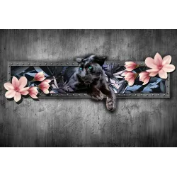 Fototapeta Pantera z Kwiatami Magnolii – Dzikie Zwierzę w Egzotycznej Scenerii