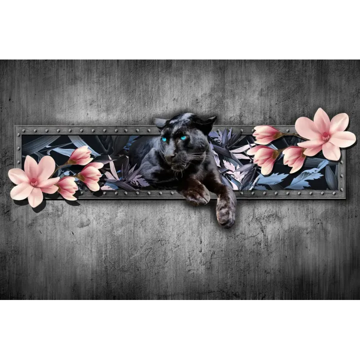 Fototapeta Pantera z Kwiatami Magnolii – Dzikie Zwierzę w Egzotycznej Scenerii – produkt