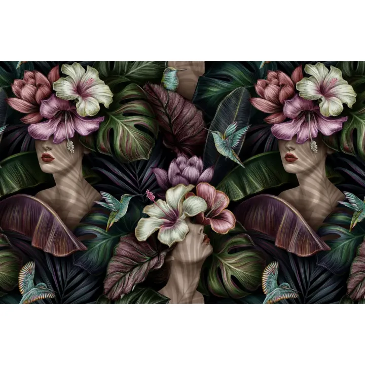 Fototapeta Abstrakcyjne Kobiece Twarze – Sztuka Współczesna i Flora – produkt