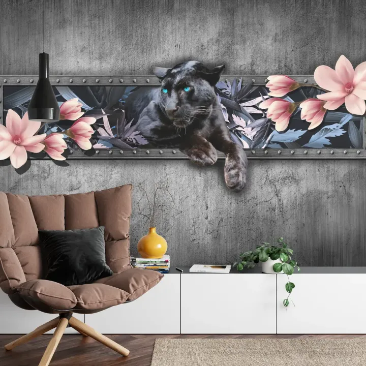 Fototapeta Pantera z Kwiatami Magnolii – Dzikie Zwierzę w Egzotycznej Scenerii