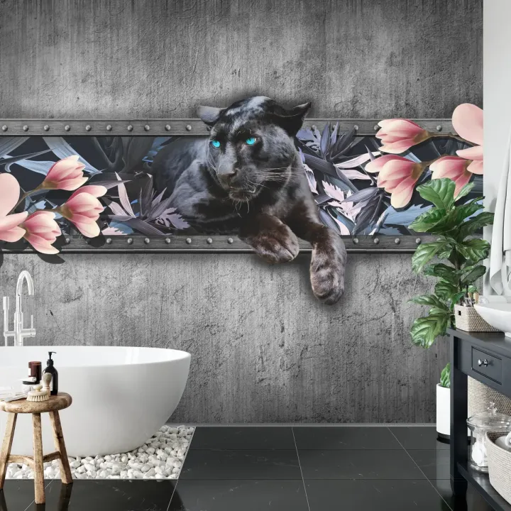 Fototapeta Pantera z Kwiatami Magnolii – Dzikie Zwierzę w Egzotycznej Scenerii