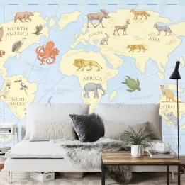 Fototapeta Dziecięca Mapa Vintage – Podróże po Kontynentach i Oceanach