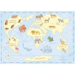 Fototapeta Dziecięca Mapa Vintage – Podróże po Kontynentach i Oceanach