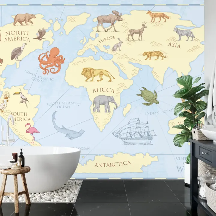 Fototapeta Dziecięca Mapa Vintage – Podróże po Kontynentach i Oceanach