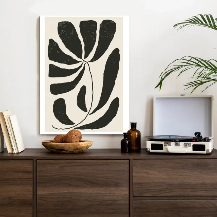 Plakat Kwiat Z Liśćmi – Abstrakcyjna Grafika W Stylu Matisse