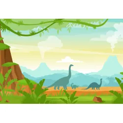 Fototapeta Dinozaury w Dżungli – Prehistoryczny Krajobraz Tropikalny