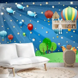 Fototapeta Magiczna Noc – Balony i Gwiazdy na Niebie