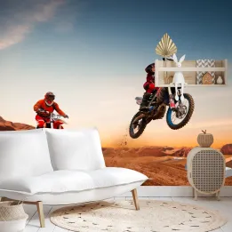 Fototapeta Motory Na Pustyni – Zawodnicy i Skoki w Kurzu