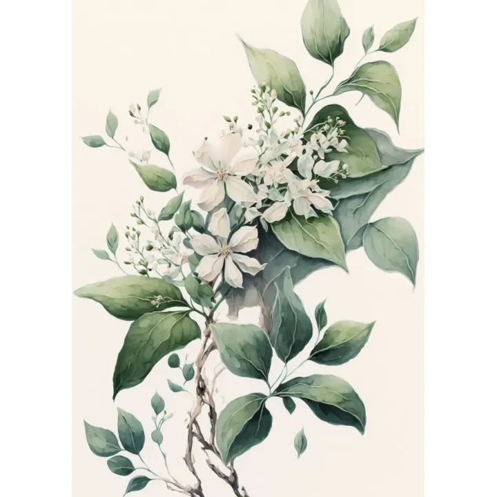 Plakat Kwiaty Na Zielonej Gałązce – Botaniczny Motyw Roślinny